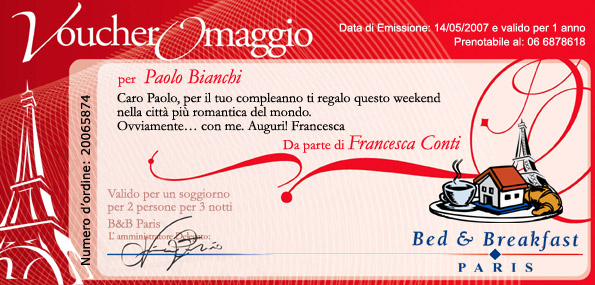 Esempio di voucher omaggio compilato